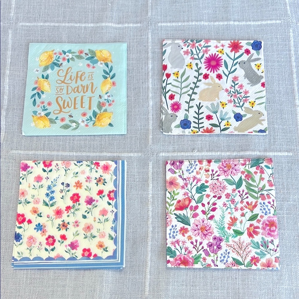Floral and Bunny Patterned Napkins Set of 8 for decoupage, arts, crafts, etc